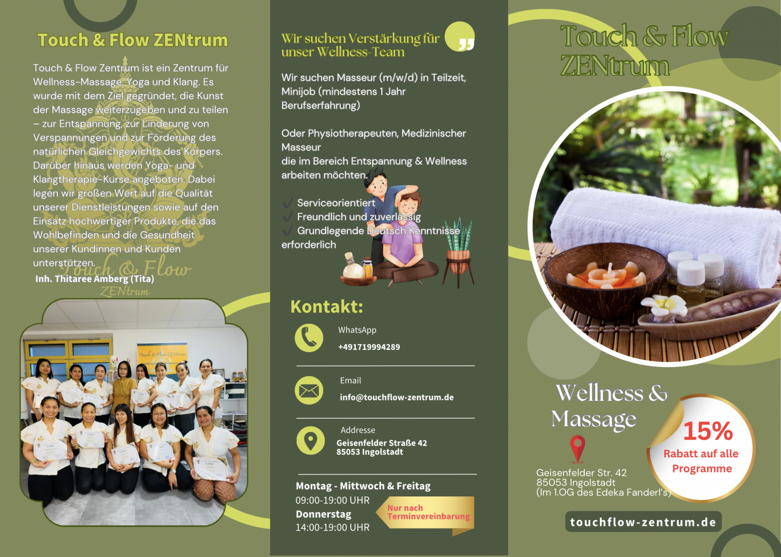 Green Minimalist Beauty Spa and Massage Trifold Brochure (303 x 216 mm) - 1 2