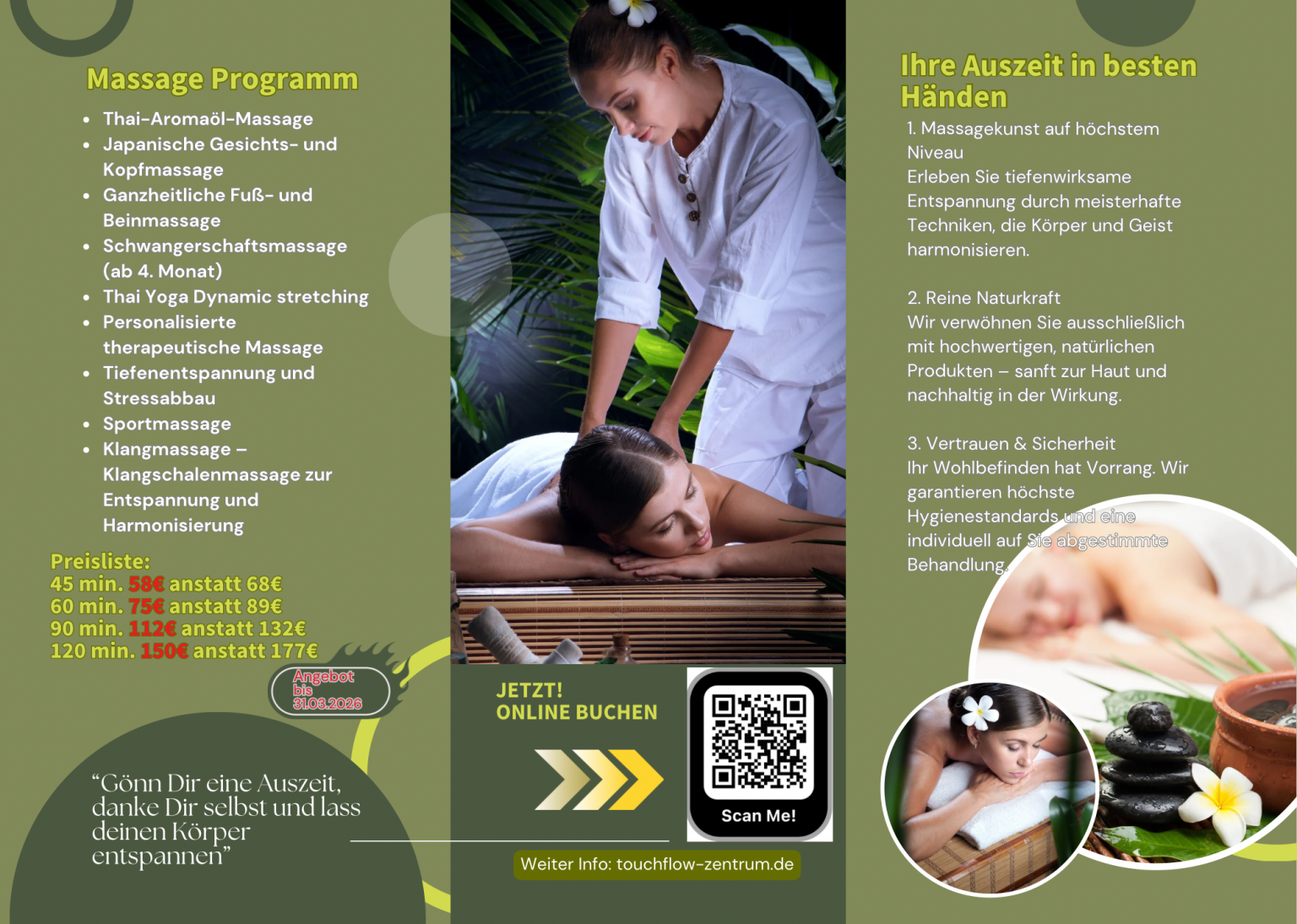 Green Minimalist Beauty Spa and Massage Trifold Brochure (303 x 216 mm) - 3